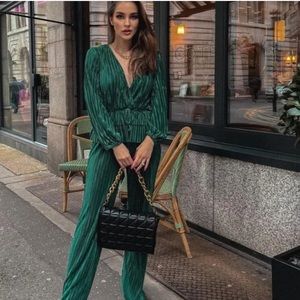 Zara Dark Green Plisse Two Piece Set S